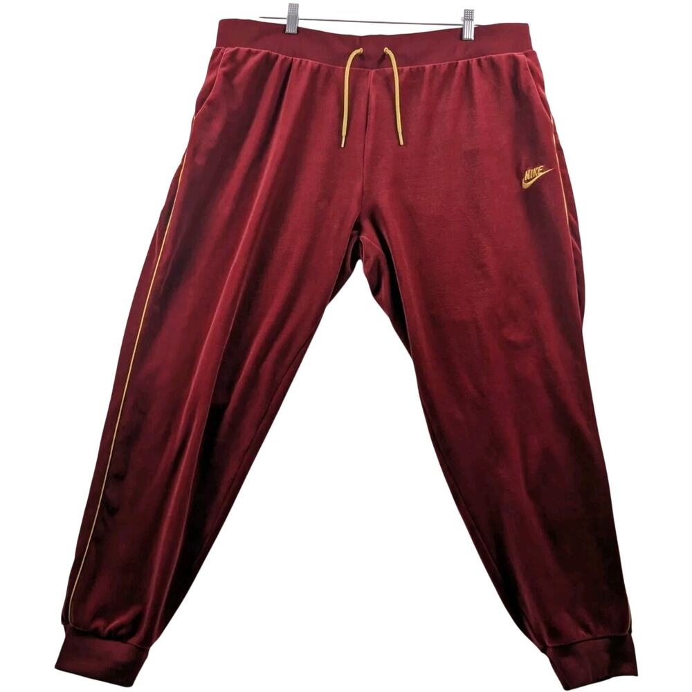 Nike Velour Joggers‎ Mens XXL Burgundy Gold Trim Velvet Track Pants 939502-618